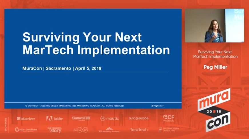 Video thumbnail titled “Surviving your next MarTech implementation” by Peg Miller. 